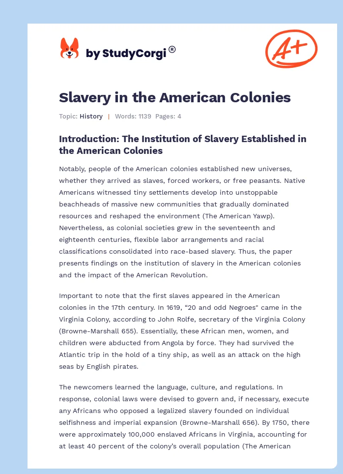 Slavery in the American Colonies. Page 1
