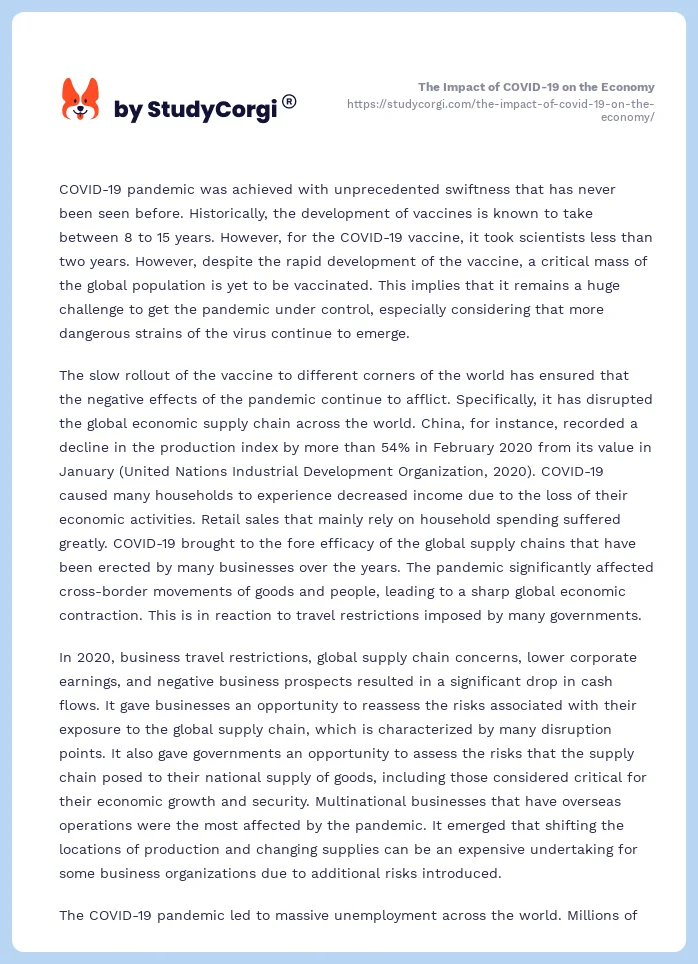 The Impact of COVID-19 on the Economy. Page 2