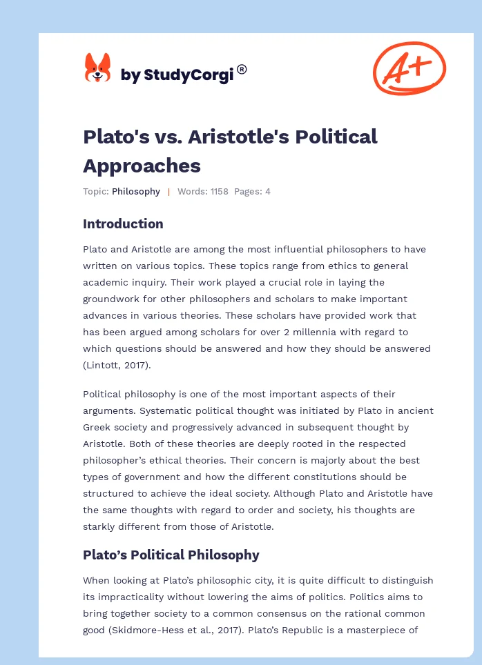 Plato's vs. Aristotle's Political Approaches. Page 1
