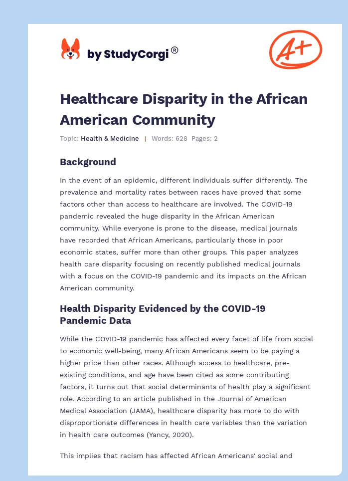 Healthcare Disparity in the African American Community. Page 1
