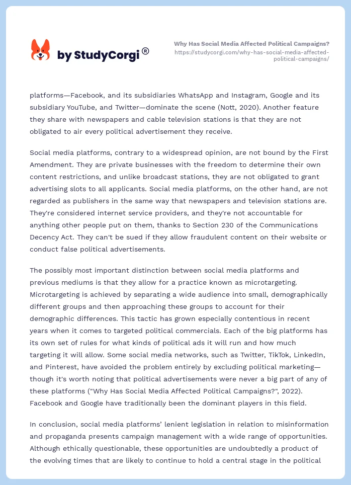 Why Has Social Media Affected Political Campaigns?. Page 2