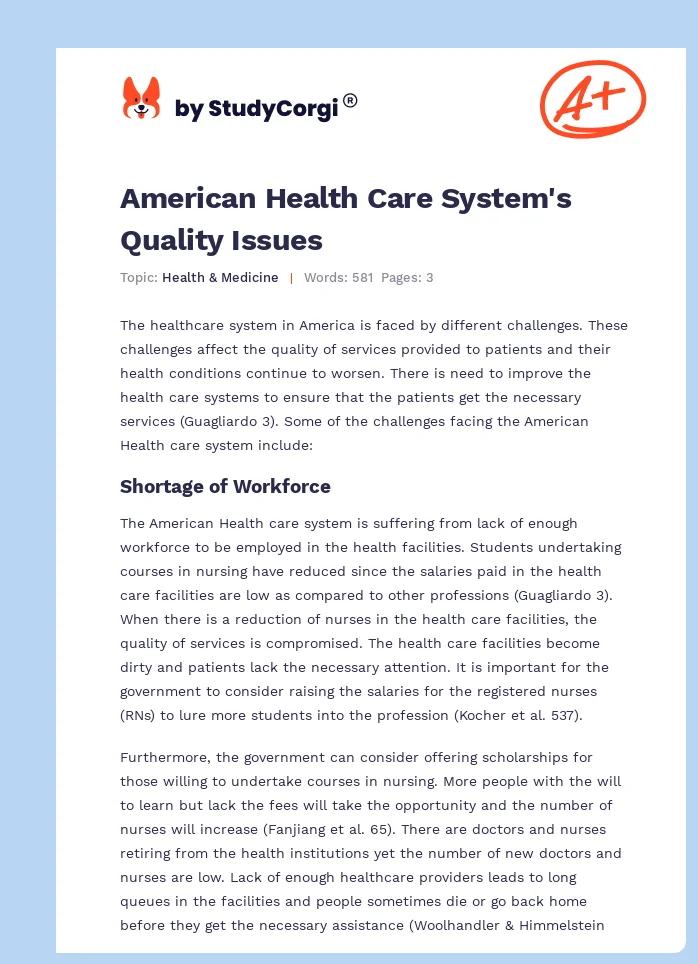 American Health Care System's Quality Issues. Page 1