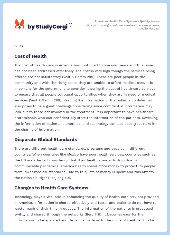 American Health Care System's Quality Issues. Page 2