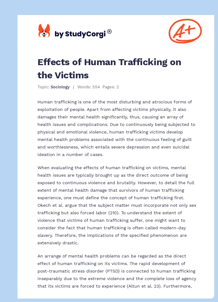 Effects of Human Trafficking on the Victims. Page 1