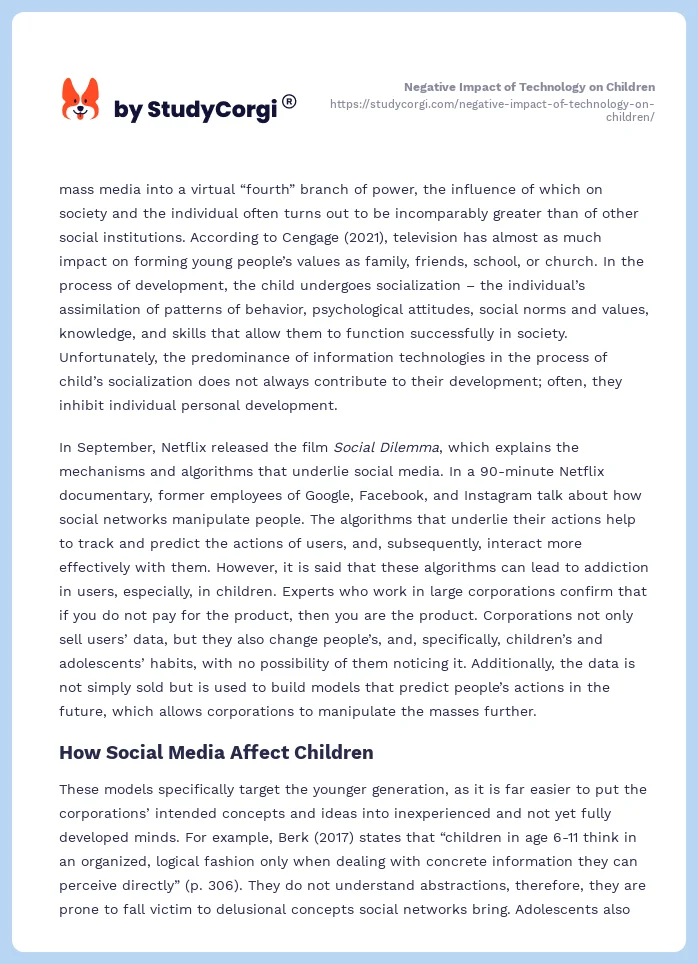 Negative Impact of Technology on Children. Page 2