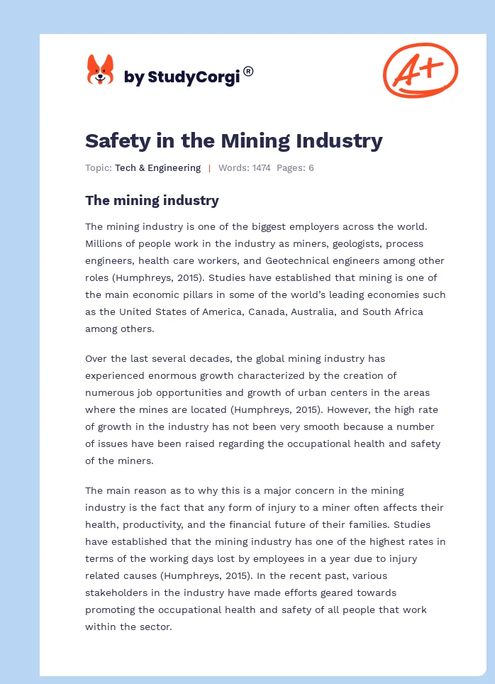 Safety in the Mining Industry. Page 1