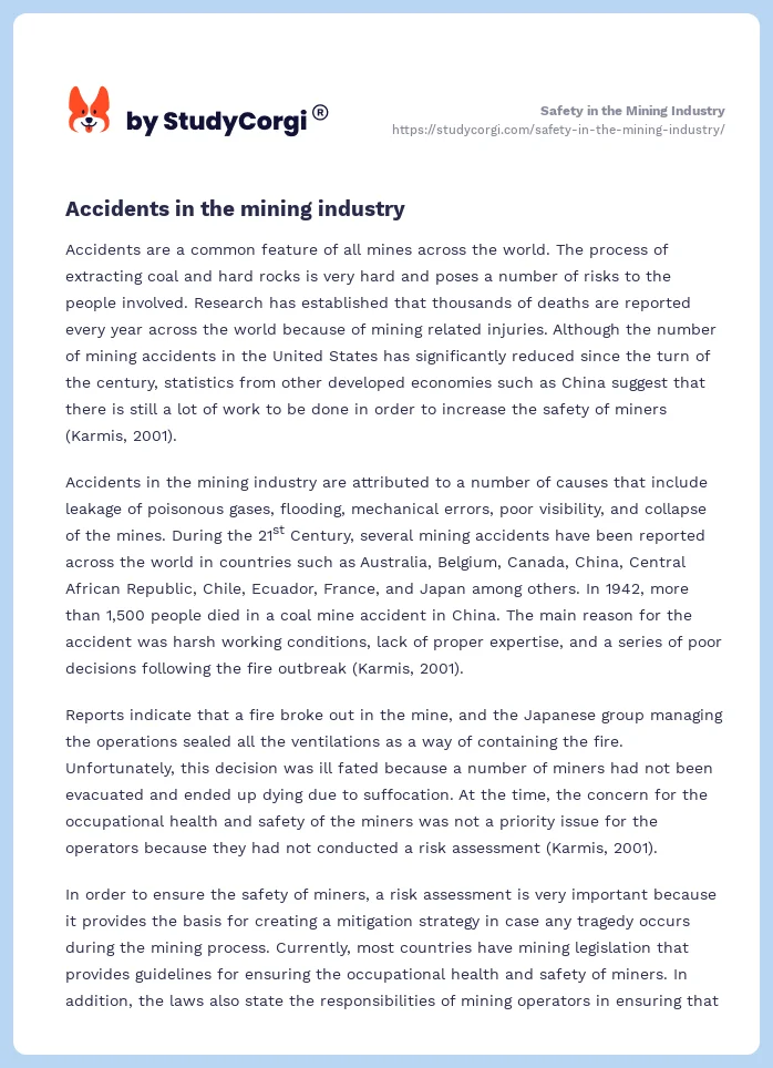 Safety in the Mining Industry. Page 2