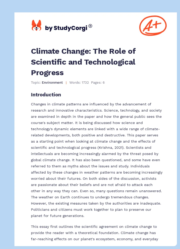 Climate Change: The Role of Scientific and Technological Progress. Page 1