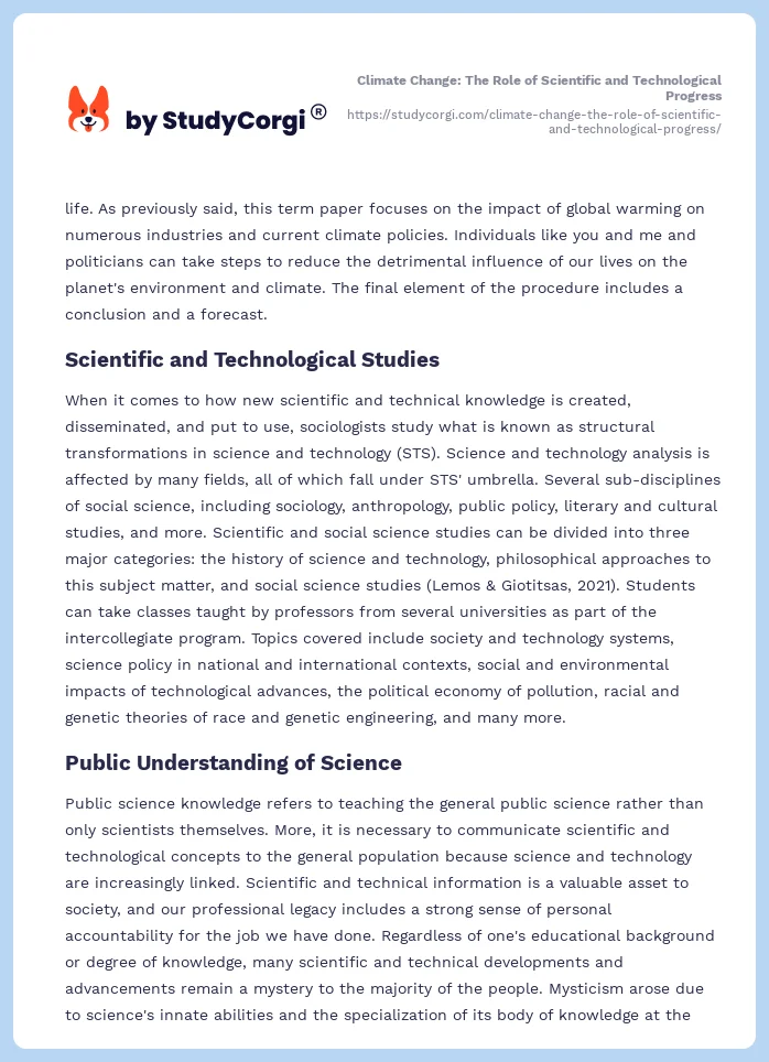 Climate Change: The Role of Scientific and Technological Progress. Page 2
