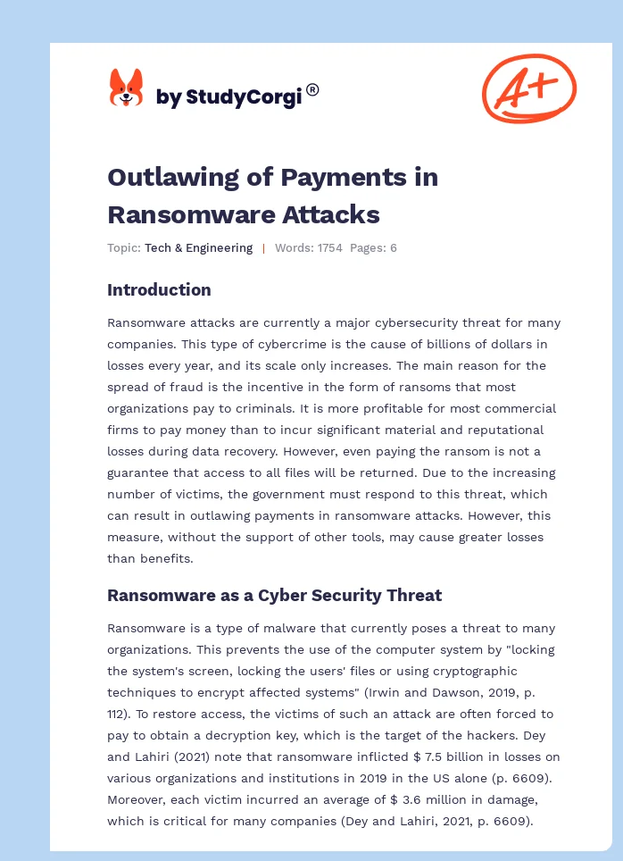 Outlawing of Payments in Ransomware Attacks. Page 1