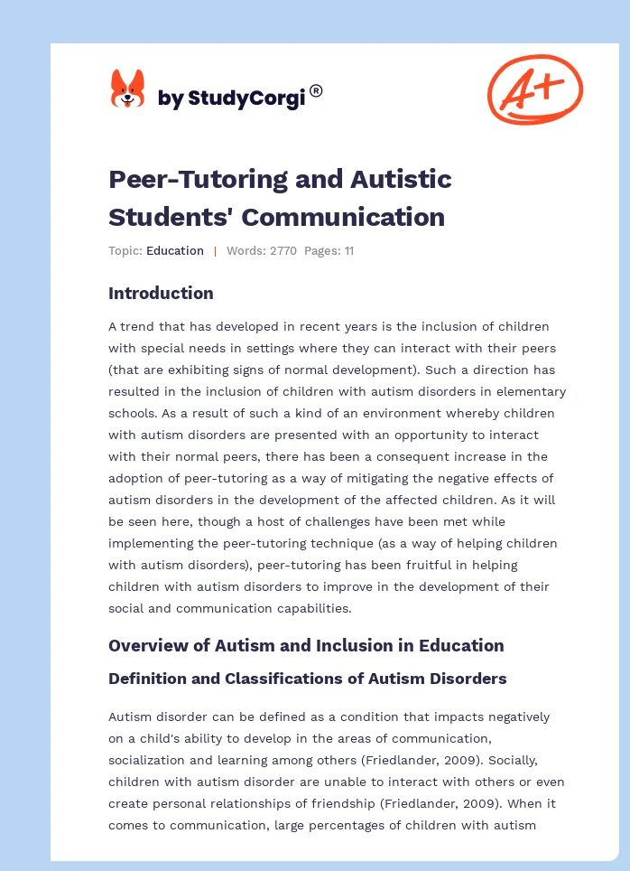 Peer-Tutoring and Autistic Students' Communication. Page 1
