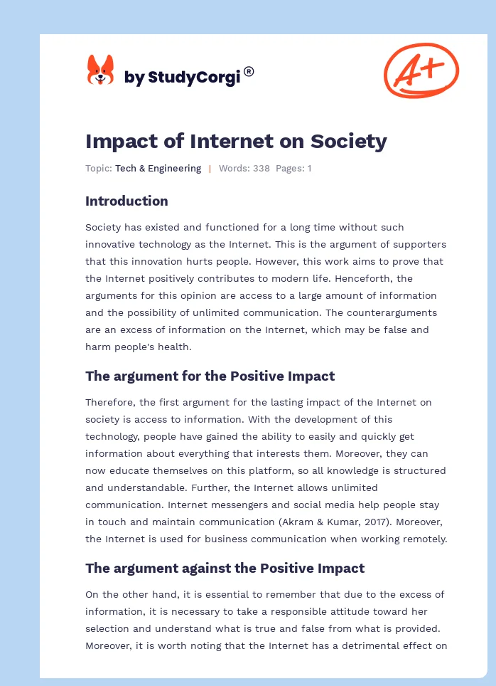 Impact of Internet on Society. Page 1