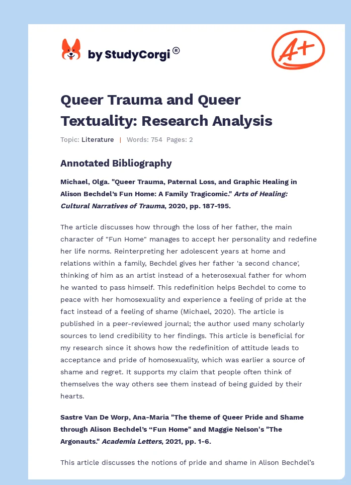 Queer Trauma and Queer Textuality: Research Analysis. Page 1