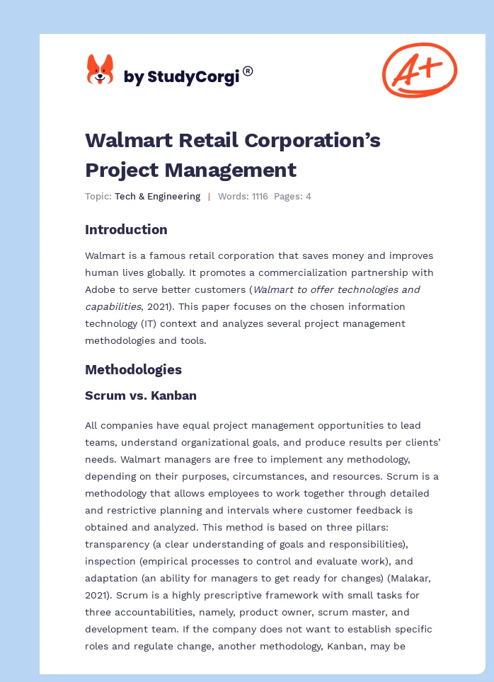 Walmart Retail Corporation’s Project Management. Page 1