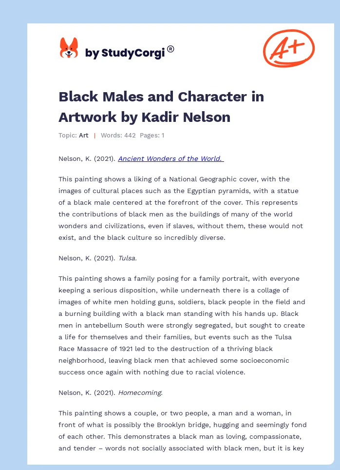 Black Males and Character in Artwork by Kadir Nelson. Page 1