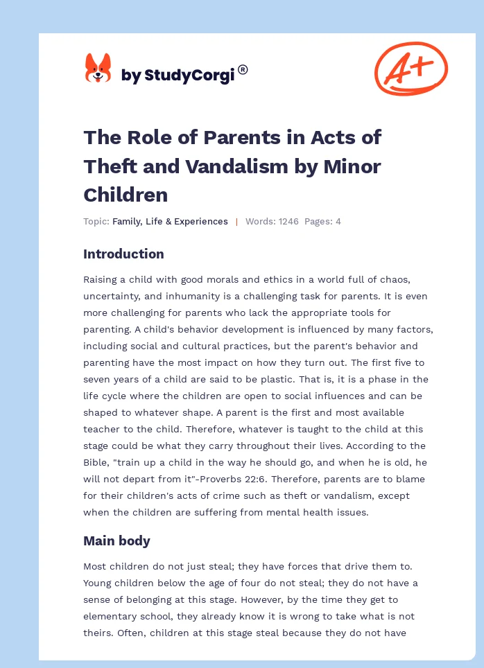 The Role of Parents in Acts of Theft and Vandalism by Minor Children. Page 1