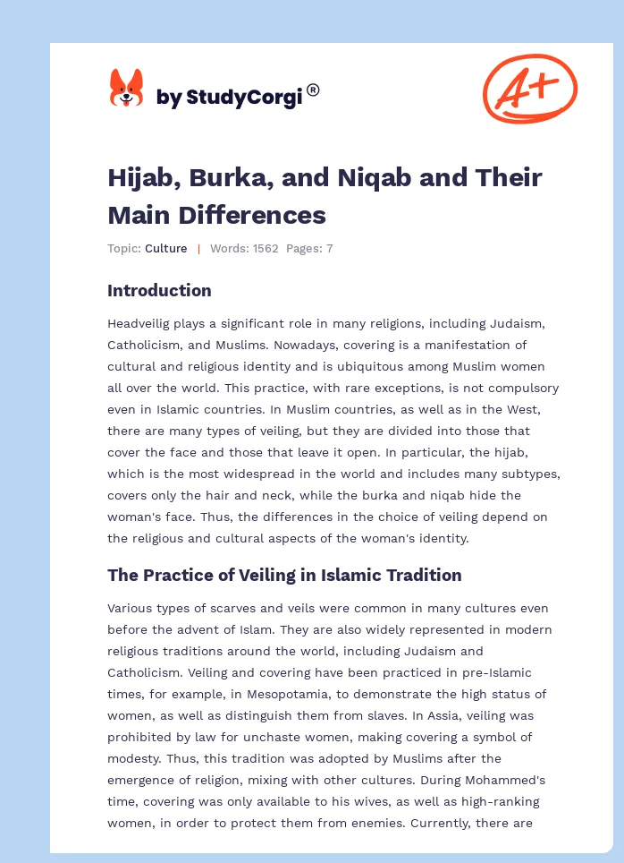 Hijab, Burka, and Niqab and Their Main Differences. Page 1