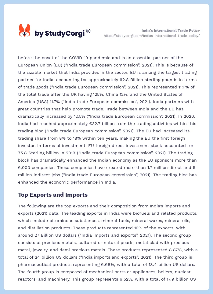 India's International Trade Policy. Page 2
