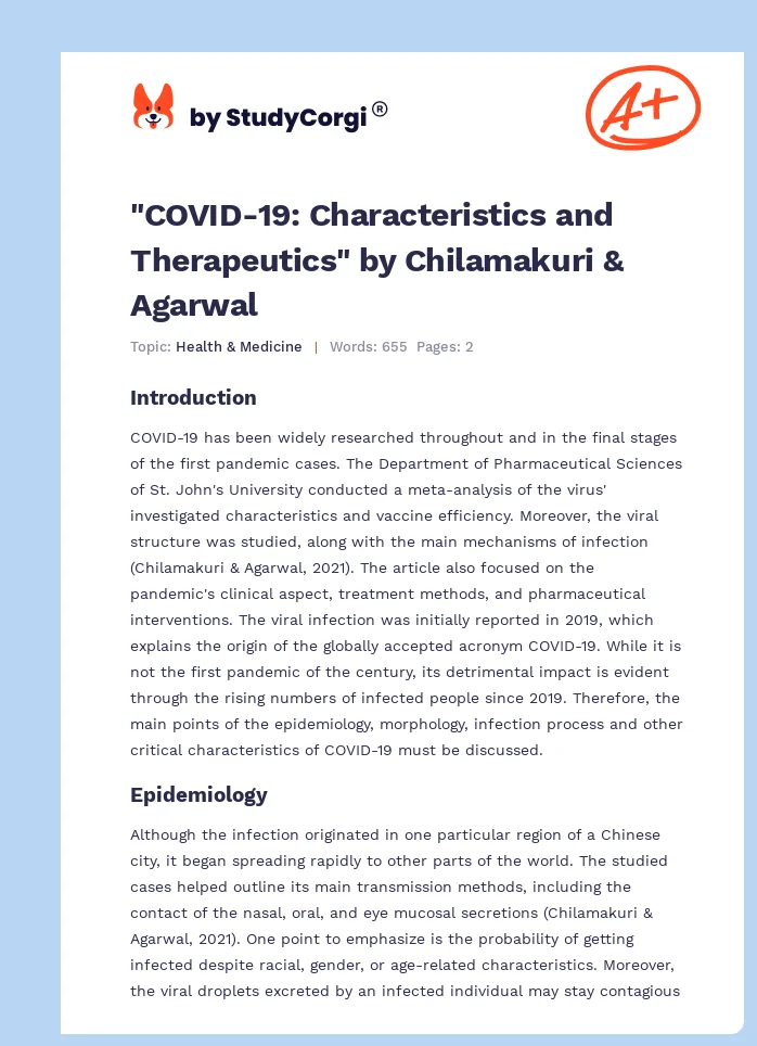 "COVID-19: Characteristics and Therapeutics" by Chilamakuri & Agarwal. Page 1