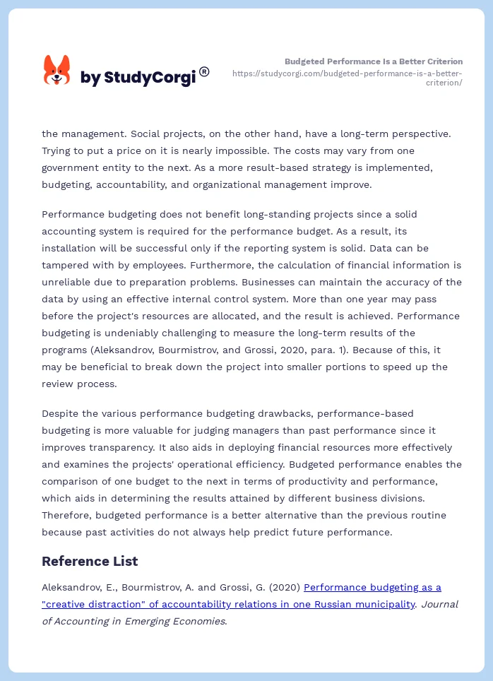 Budgeted Performance Is a Better Criterion. Page 2