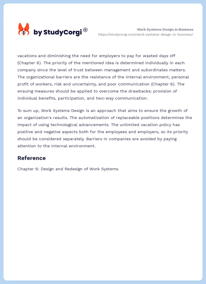 Work Systems Design in Business. Page 2