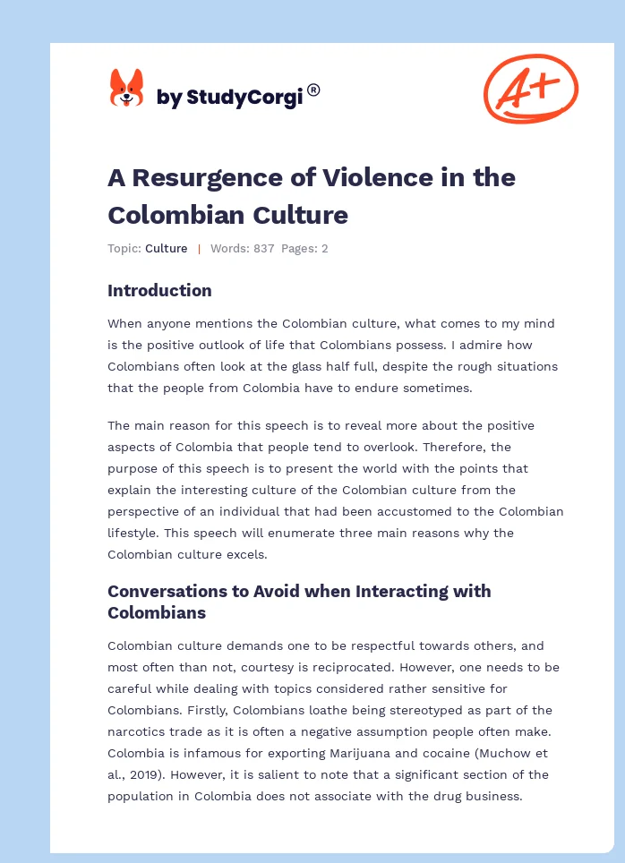 A Resurgence of Violence in the Colombian Culture. Page 1
