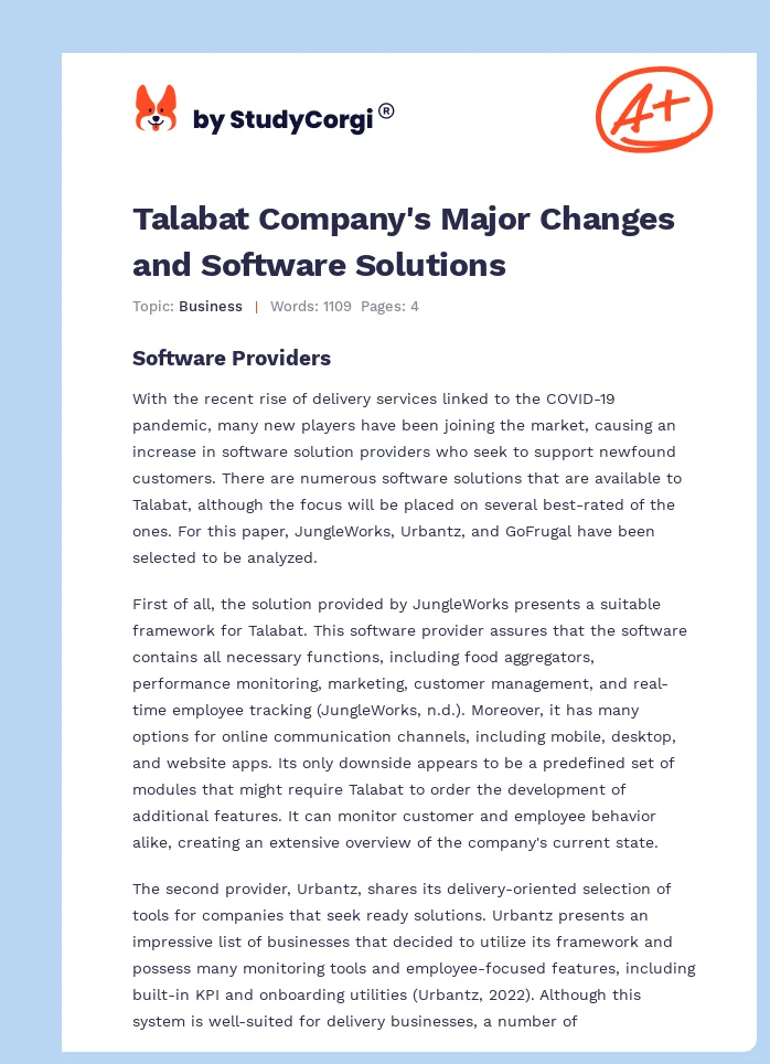 Talabat Company's Major Changes and Software Solutions. Page 1