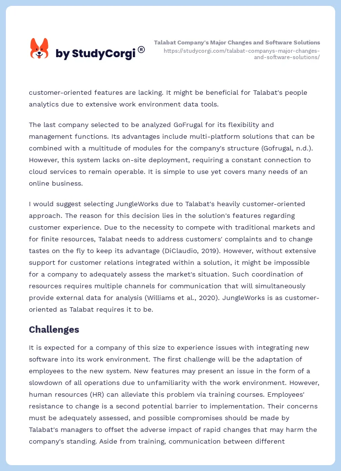 Talabat Company's Major Changes and Software Solutions. Page 2
