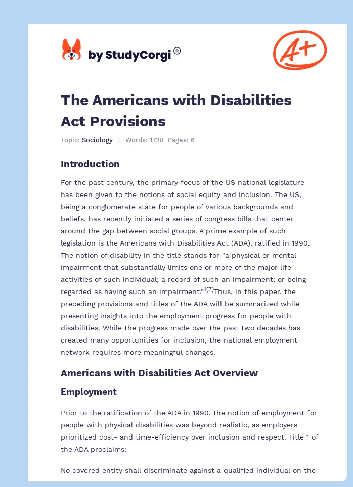 The Americans with Disabilities Act Provisions. Page 1