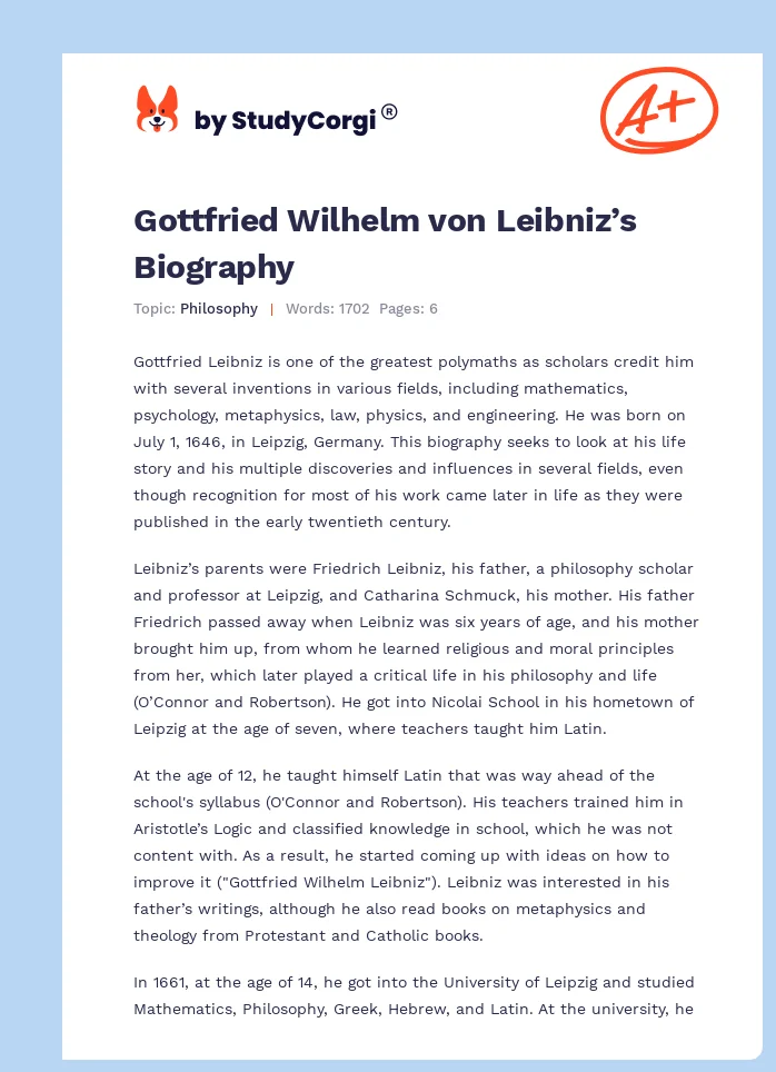 Gottfried Wilhelm von Leibniz’s Biography. Page 1