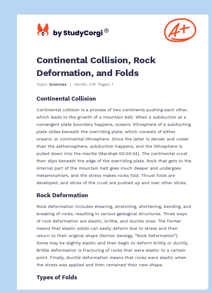 Continental Collision, Rock Deformation, and Folds. Page 1