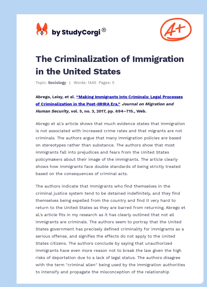 The Criminalization of Immigration in the United States. Page 1