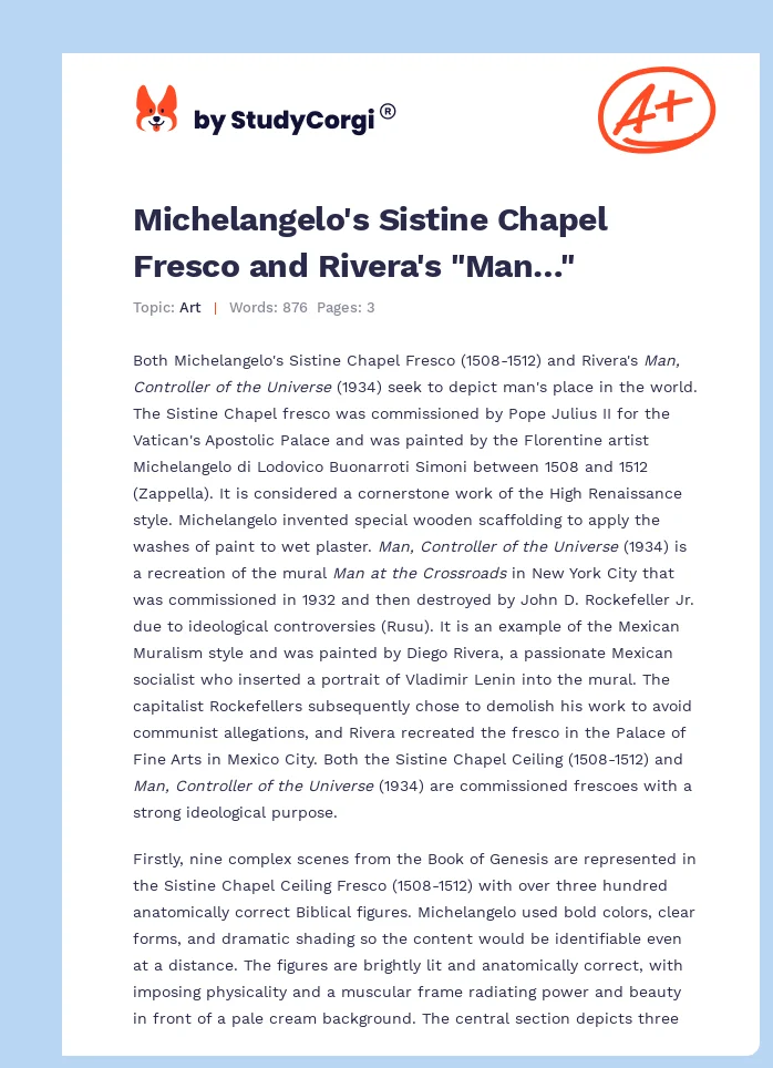 Michelangelo's Sistine Chapel Fresco and Rivera's "Man…". Page 1