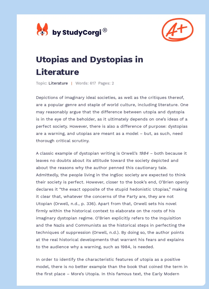 Utopias and Dystopias in Literature. Page 1