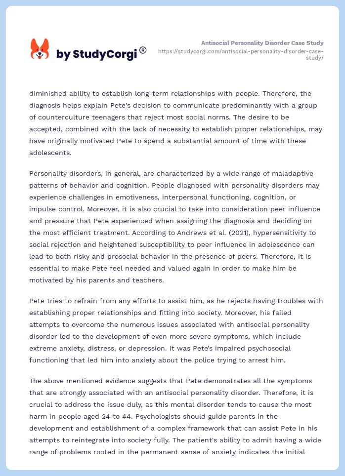 Antisocial Personality Disorder Case Study. Page 2