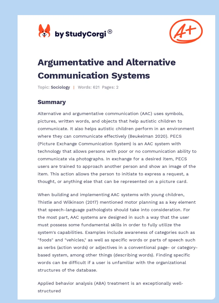 Argumentative and Alternative Communication Systems. Page 1