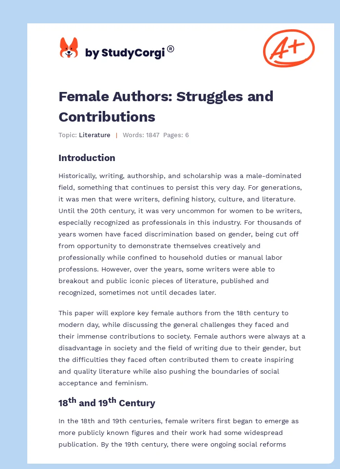 Female Authors: Struggles and Contributions. Page 1