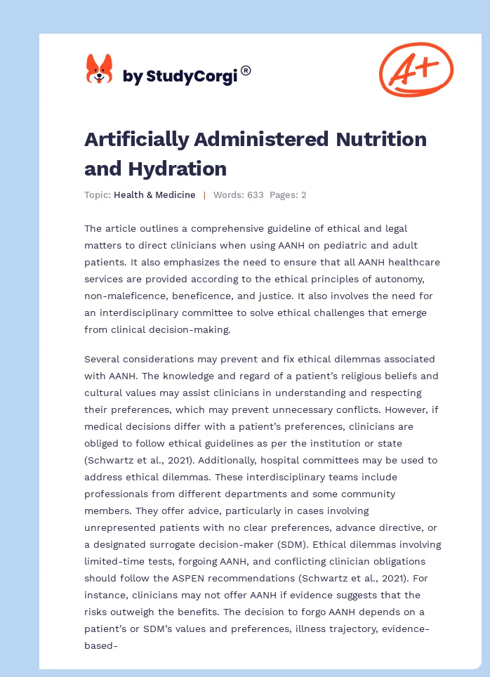 Artificially Administered Nutrition and Hydration. Page 1