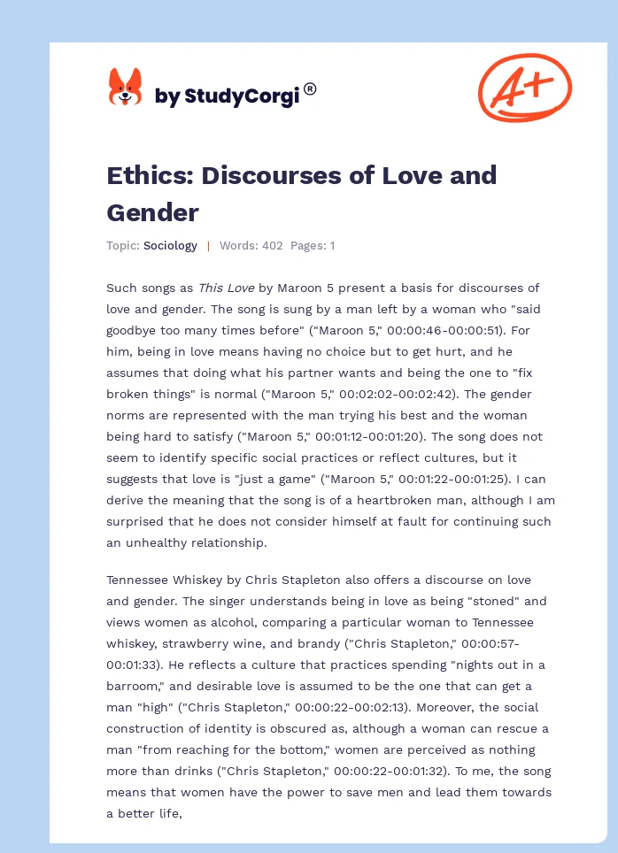 Ethics: Discourses of Love and Gender. Page 1