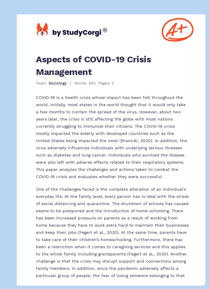 Aspects of COVID-19 Crisis Management. Page 1
