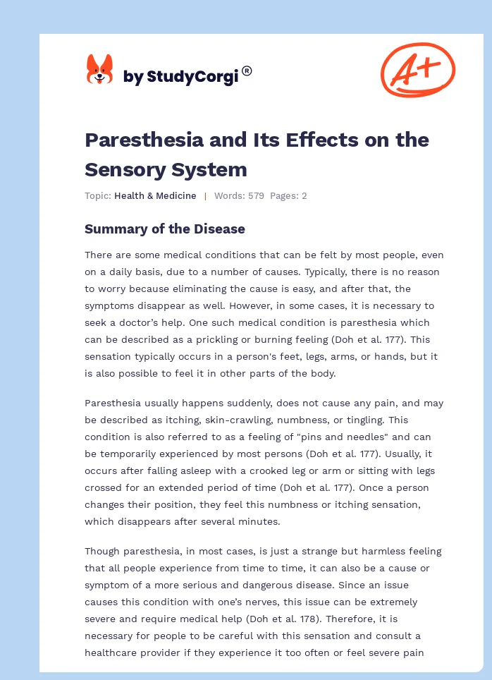 Paresthesia and Its Effects on the Sensory System. Page 1