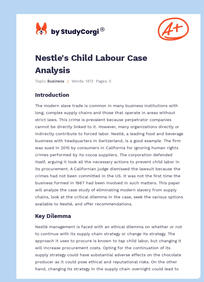 Nestle's Child Labour Case Analysis. Page 1