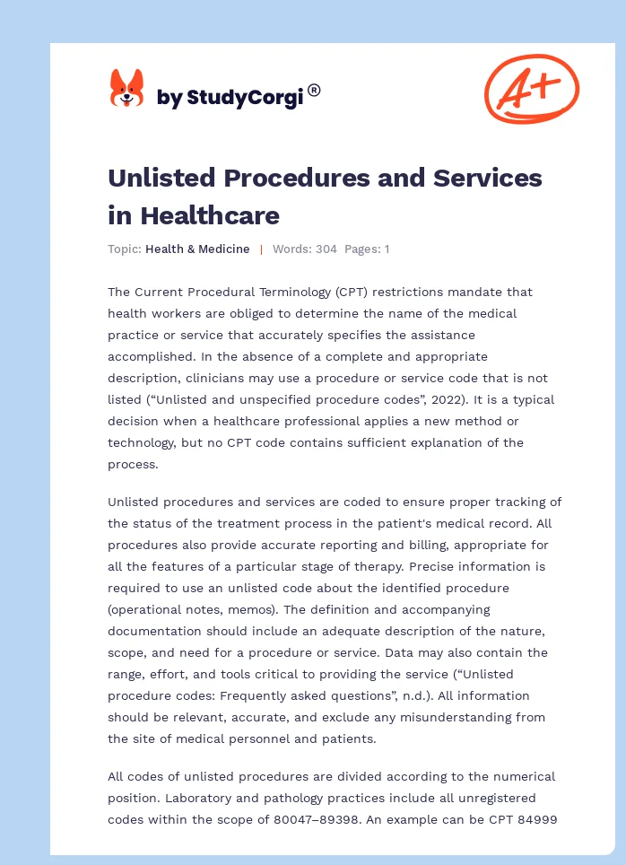 Unlisted Procedures and Services in Healthcare. Page 1