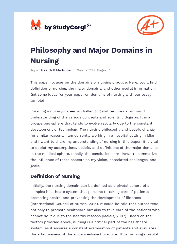 Philosophy and Major Domains in Nursing. Page 1