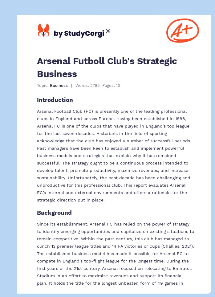 Arsenal Futboll Club's Strategic Business. Page 1