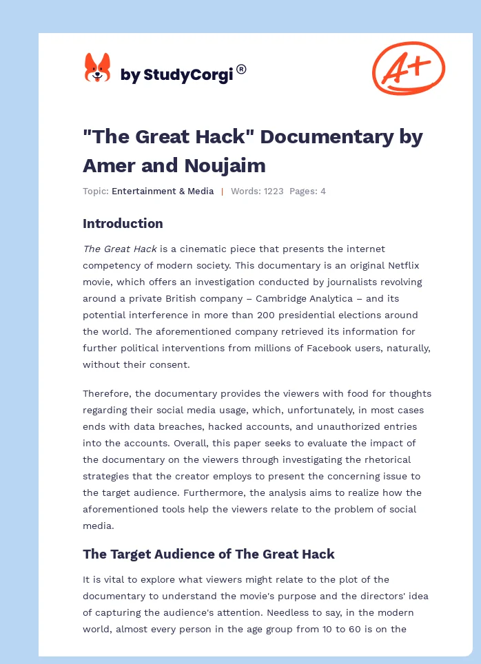 "The Great Hack" Documentary by Amer and Noujaim. Page 1