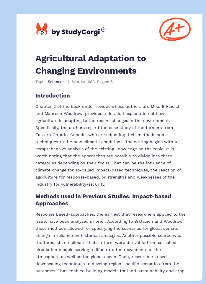 Agricultural Adaptation to Changing Environments. Page 1