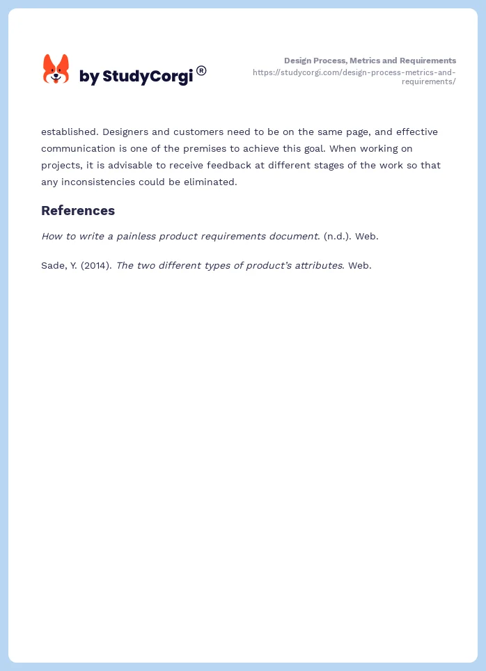 Design Process, Metrics and Requirements. Page 2