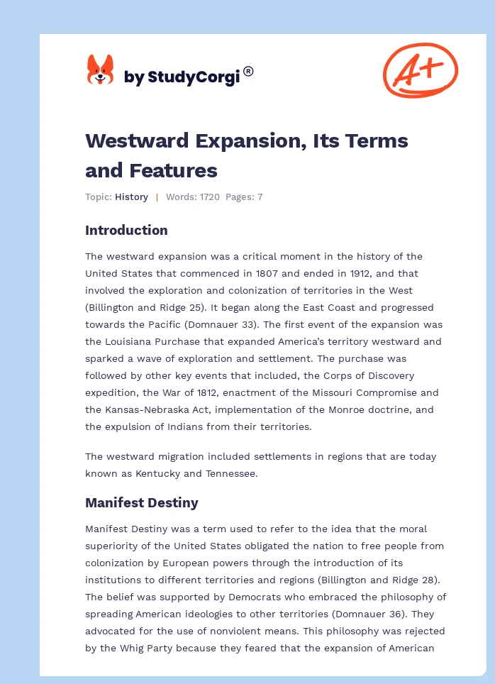 Westward Expansion, Its Terms and Features. Page 1