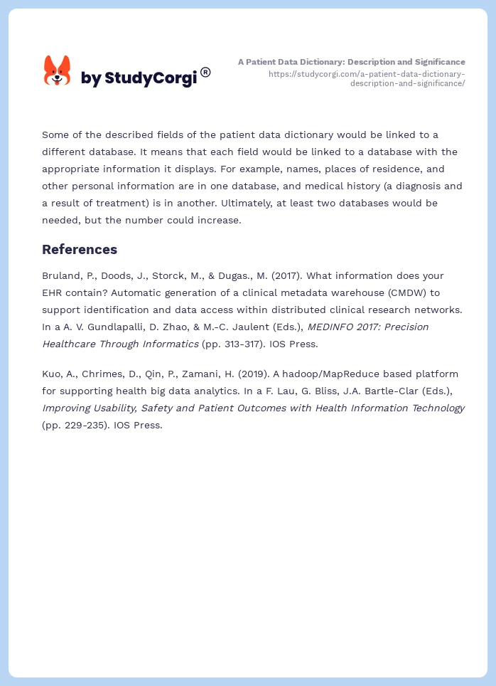 A Patient Data Dictionary: Description and Significance. Page 2